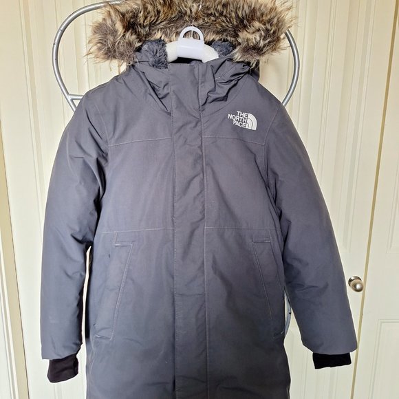 North Face Girls Size 6 XS Arctic Swirl Down Parka, Vanadis Grey, EUC - Picture 2 of 4